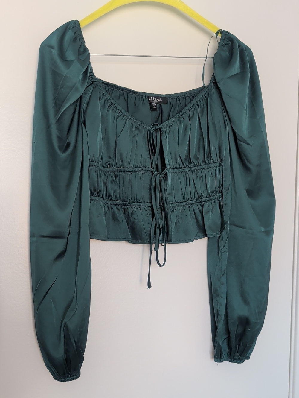 Green Long Sleeve Front Tie Top